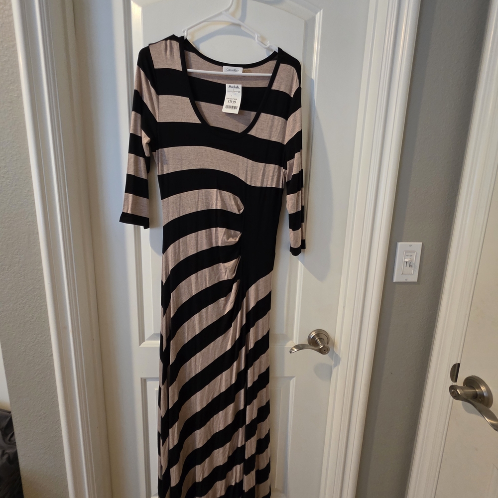 Calvin Klein Black and Tan Asymmetrical Dress